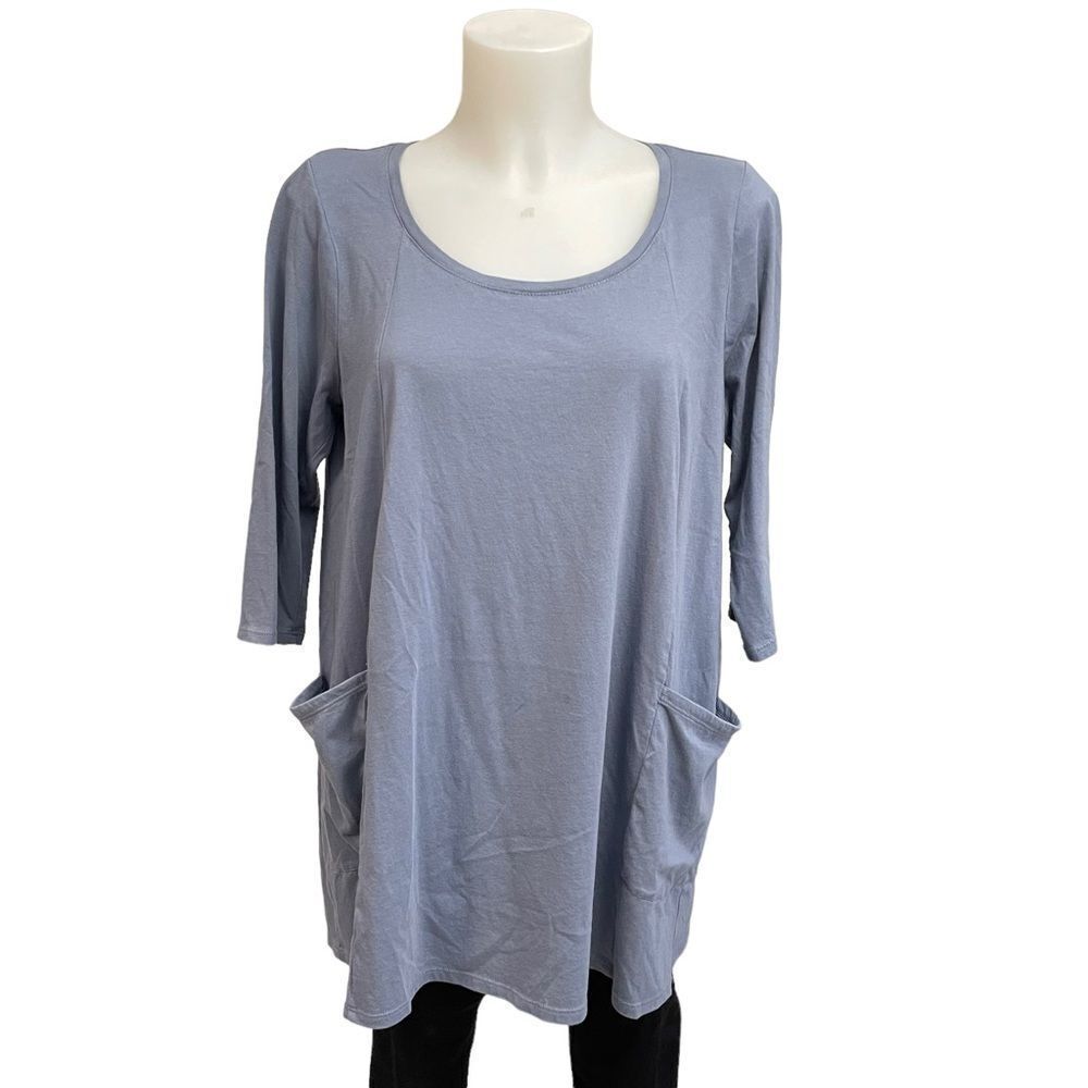 PUREJILL 2-Pocket Knit Tunic, scoop neck 3/4 sleeve bluish‎ gray size medium